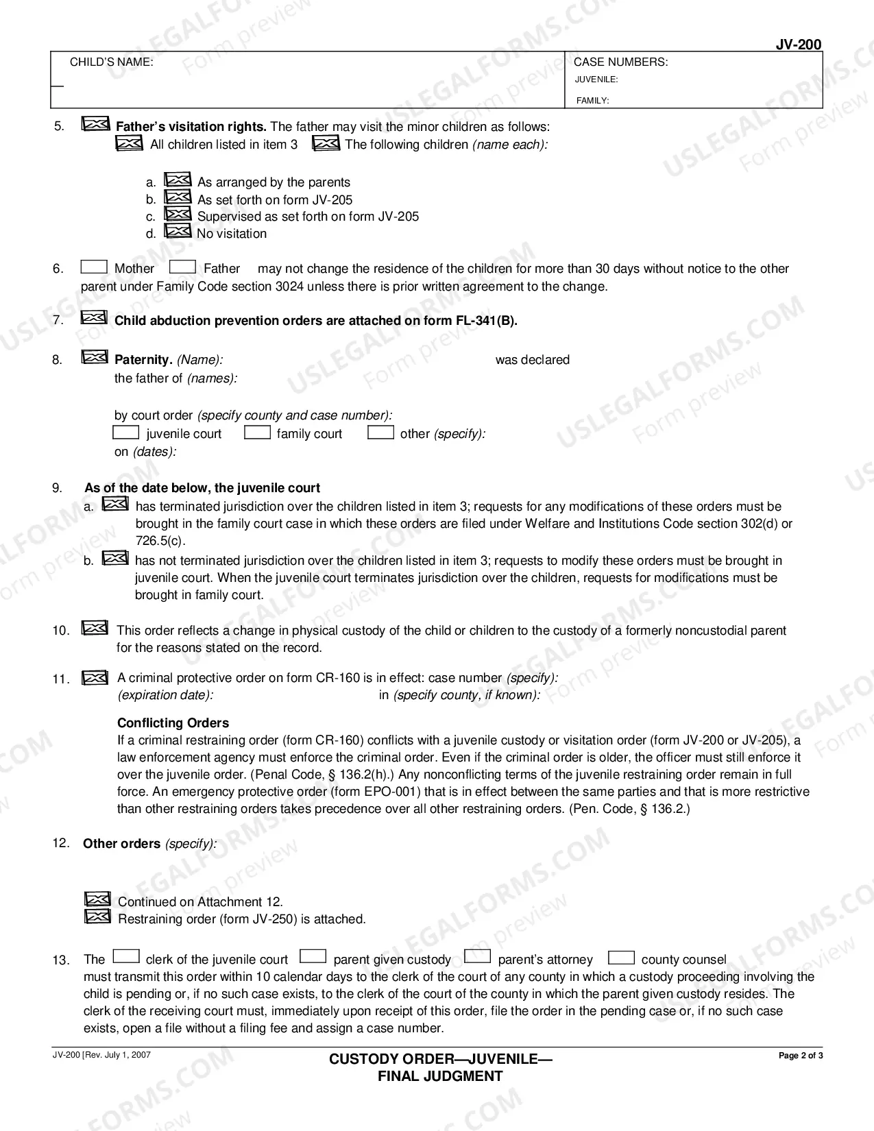 Preview Custody Order - Juvenile