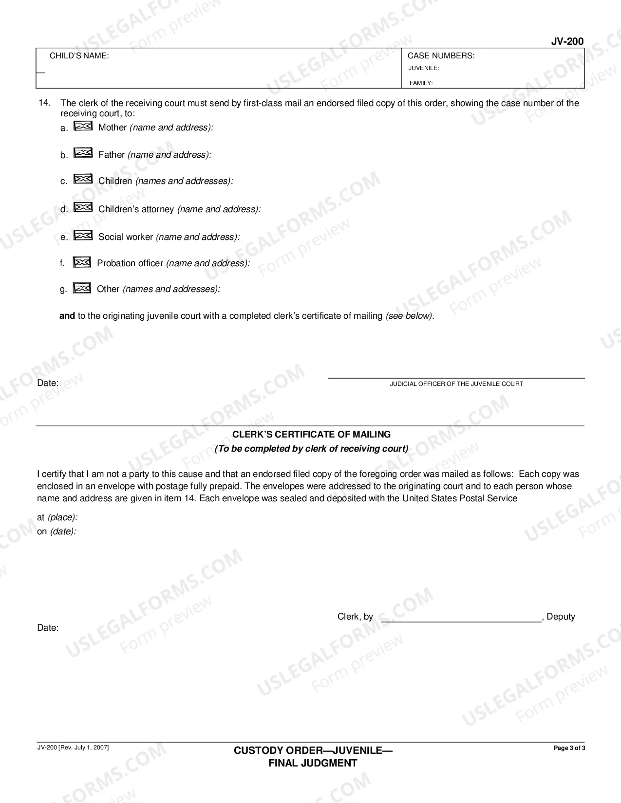Preview Custody Order - Juvenile