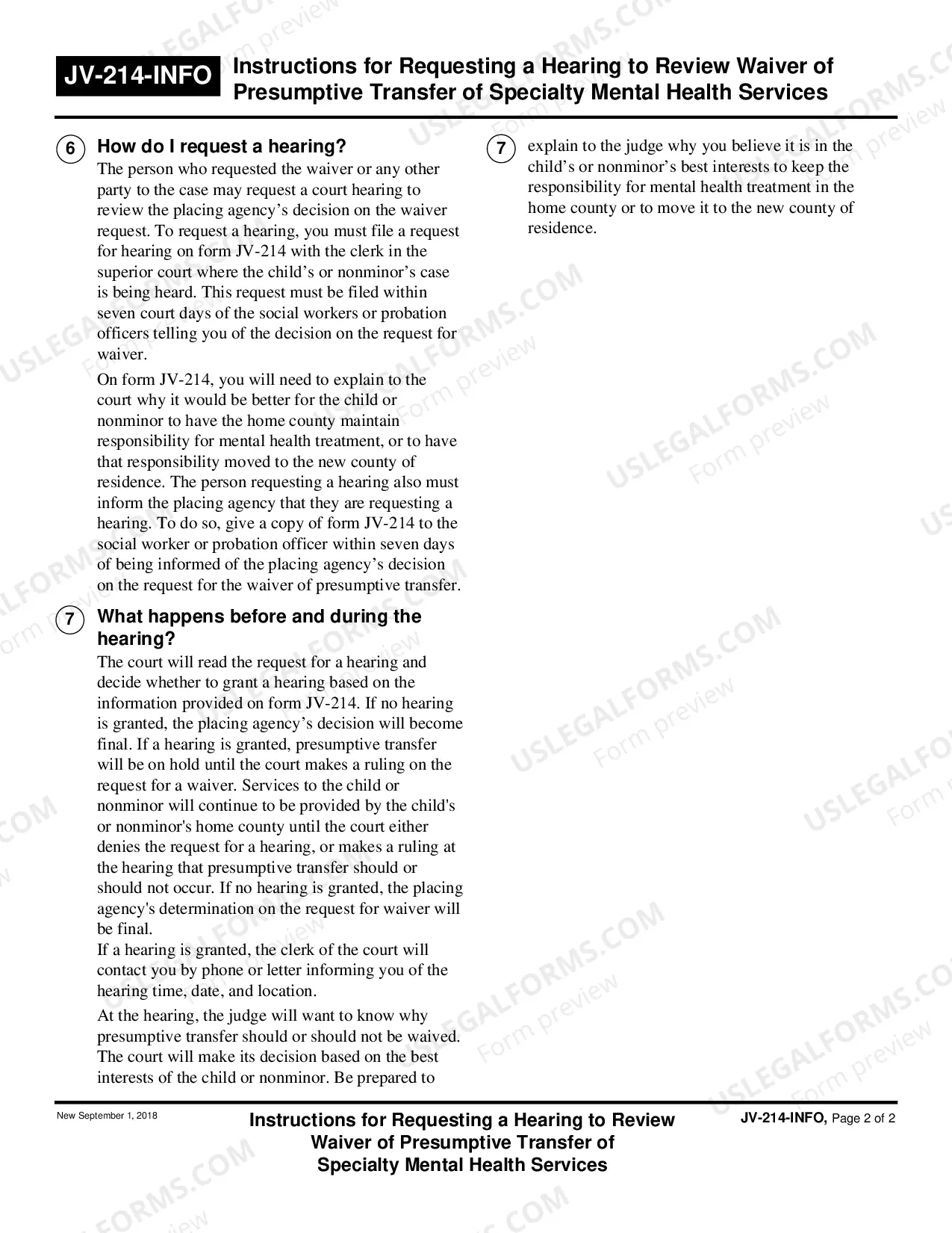 Preview Instructions for Requesting a Hearing to Review Waiver of Presumptive Transfer of Specialty Mental Health Services