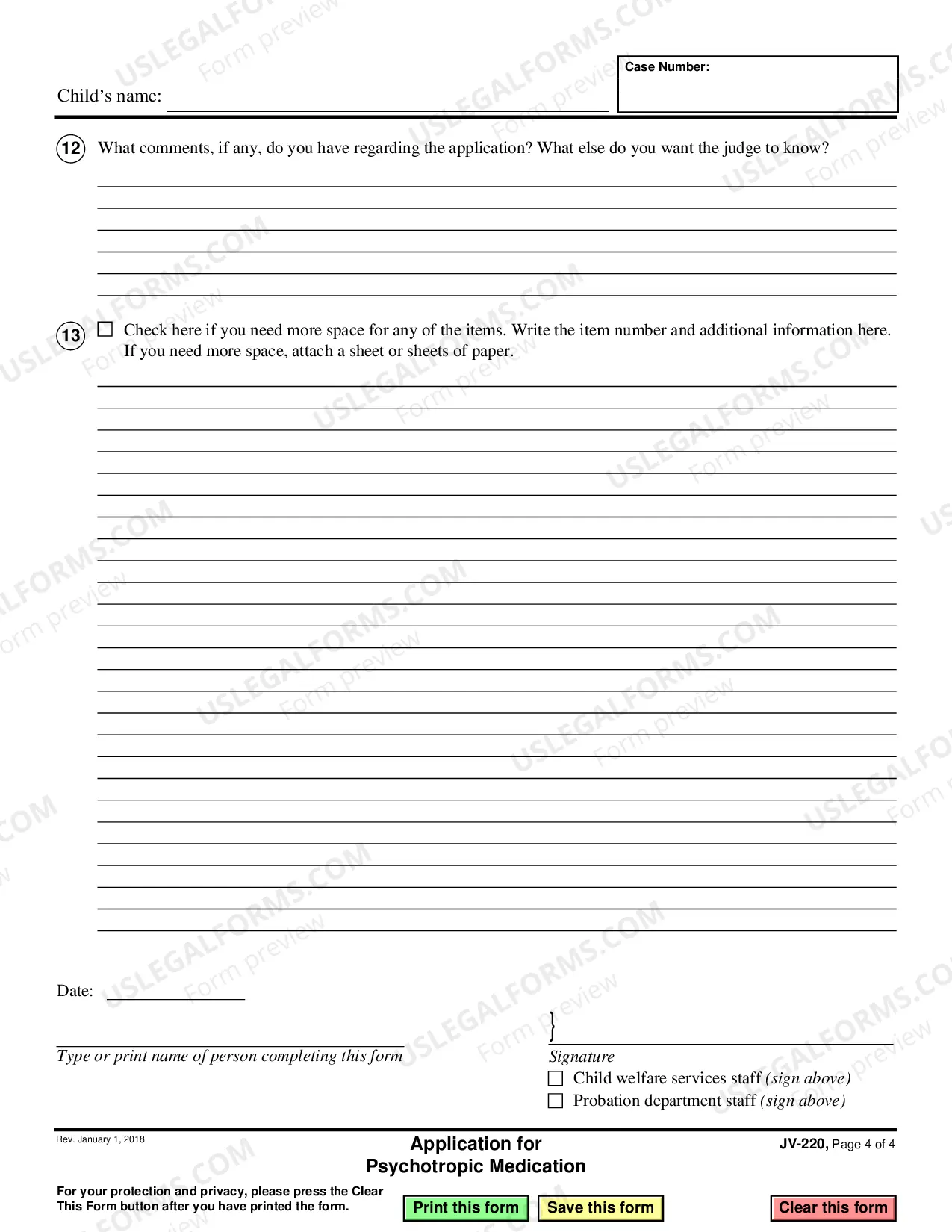 Preview Application for Order for Psychotropic Medication - Juvenile