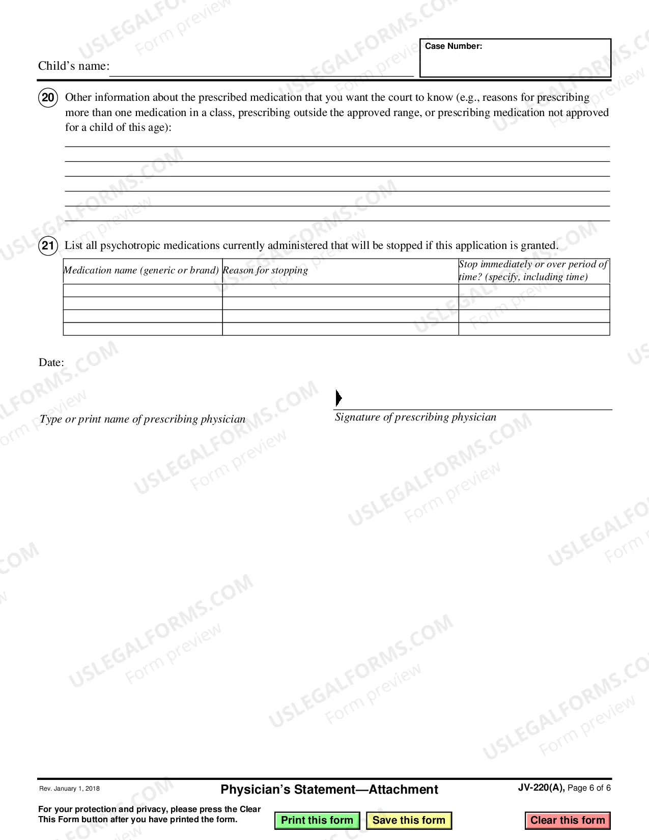 Preview Prescribing Physician's Statement - Attachment