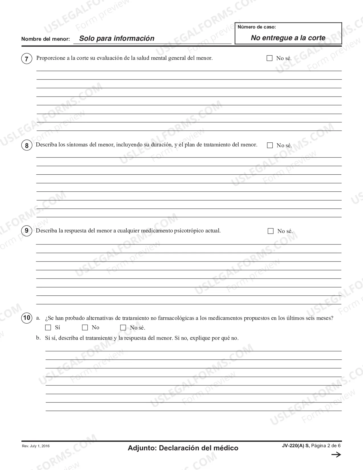 Preview Prescribing Physician's Statement - Attachment - Spanish
