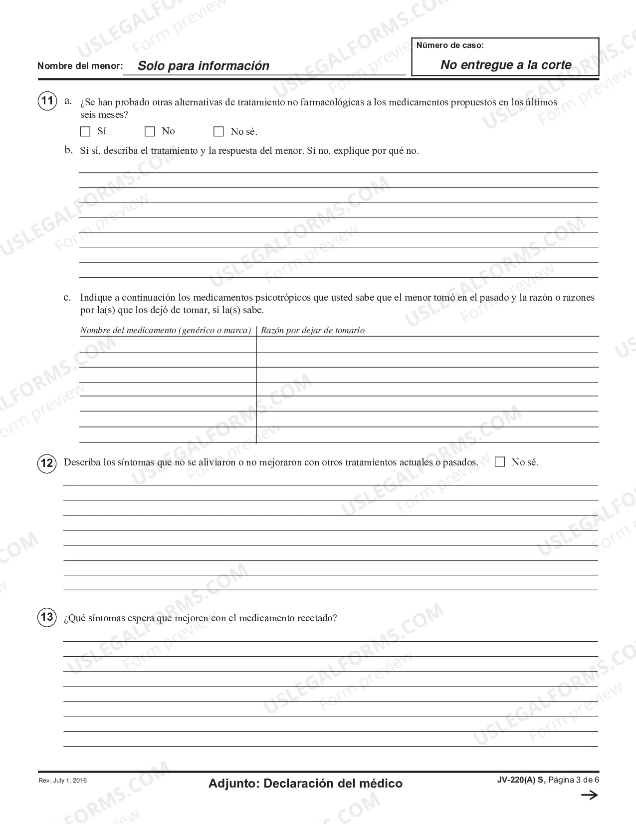 Preview Prescribing Physician's Statement - Attachment - Spanish