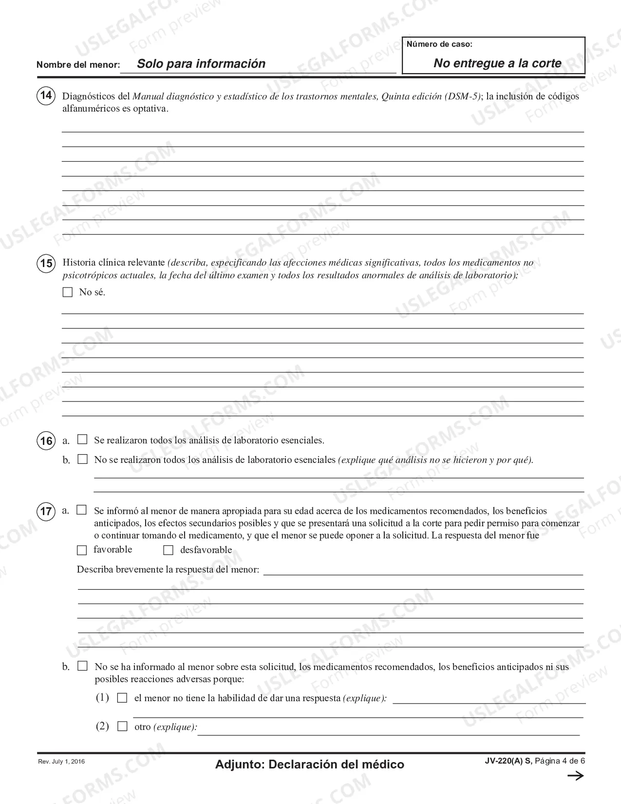 Preview Prescribing Physician's Statement - Attachment - Spanish