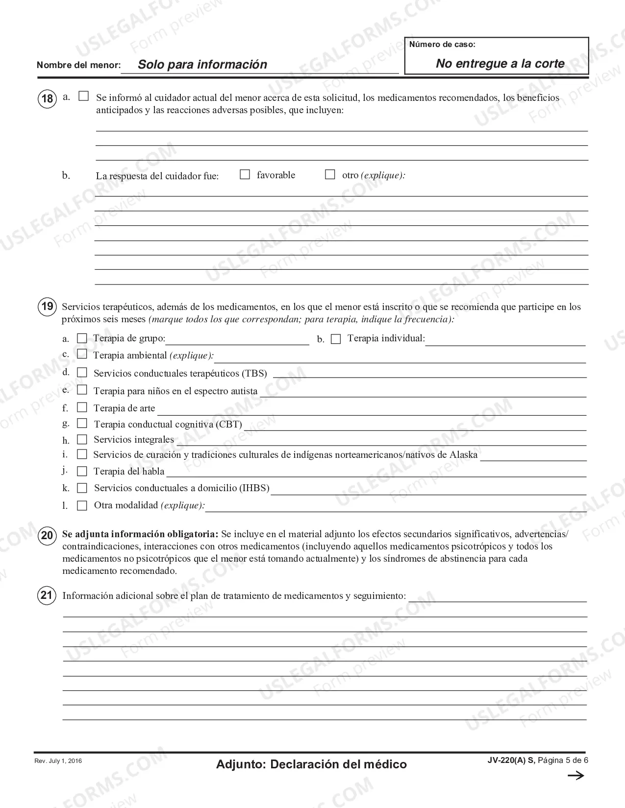 Preview Prescribing Physician's Statement - Attachment - Spanish