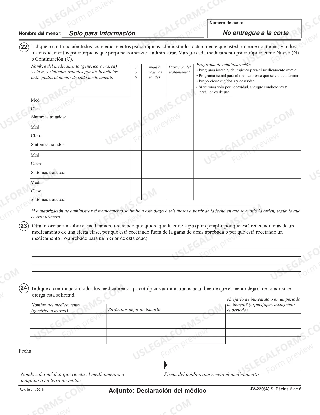 Preview Prescribing Physician's Statement - Attachment - Spanish