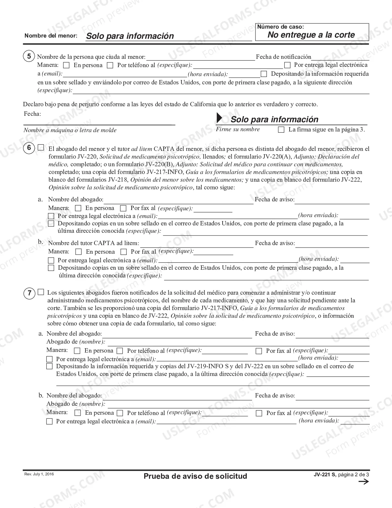 Preview Proof of Notice: Application Regarding Psychotropic Medicine - Spanish