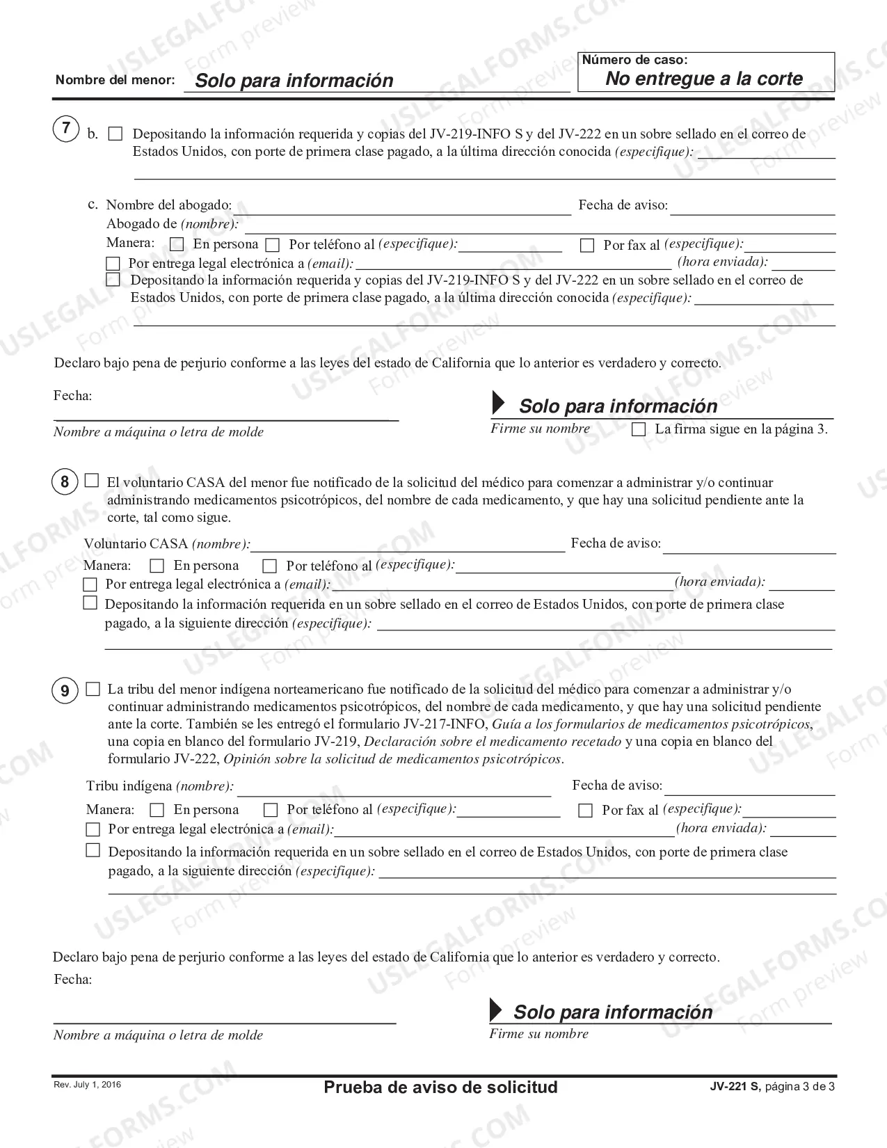 Preview Proof of Notice: Application Regarding Psychotropic Medicine - Spanish