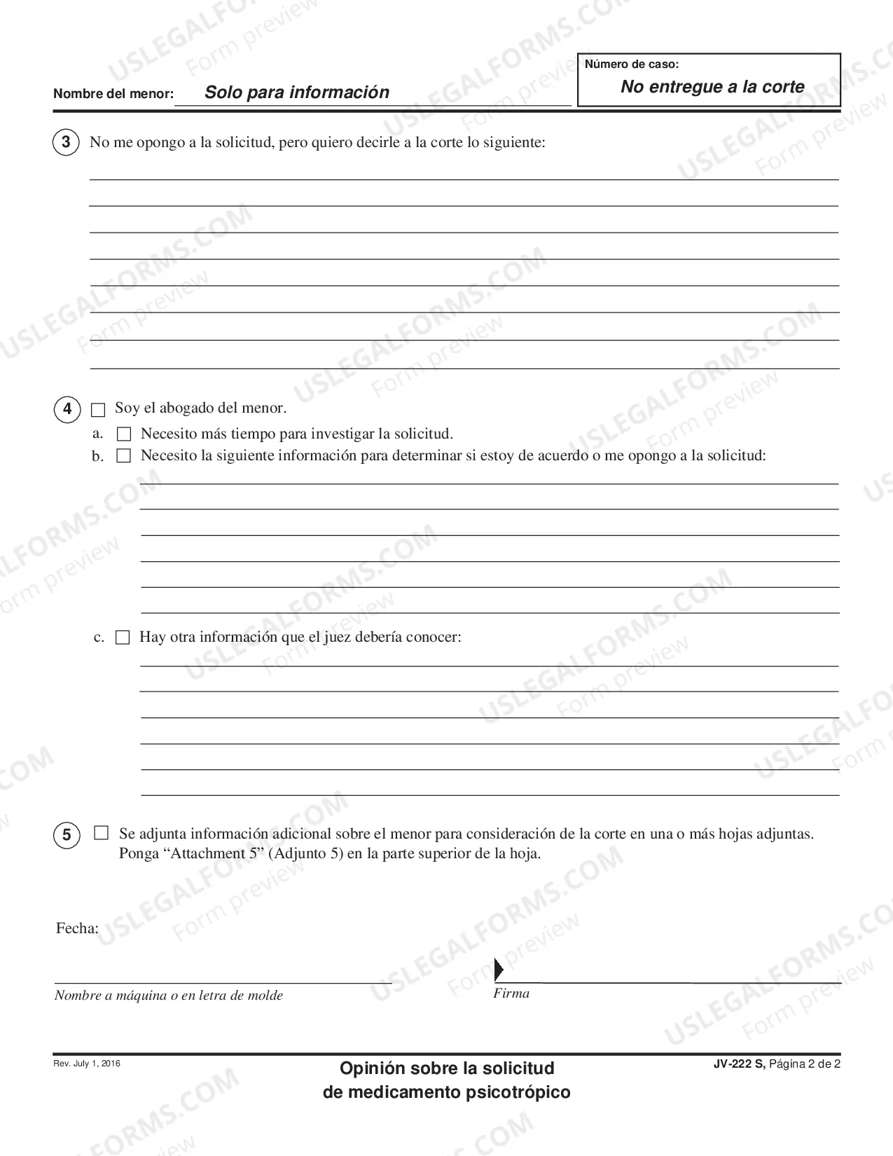 Preview Opposition to Application Regarding Psychotropic Medicine - Spanish
