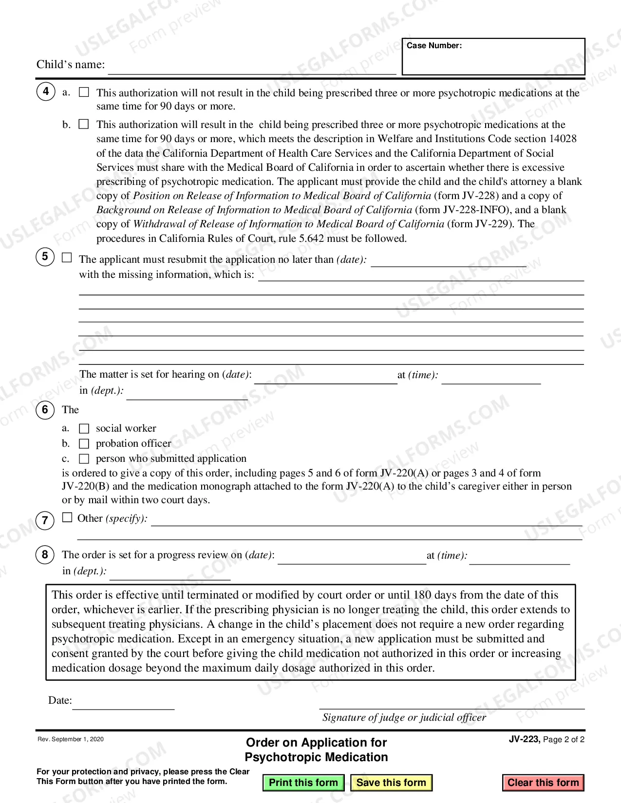 Preview Order Regarding Application for Psychotropic Medicine