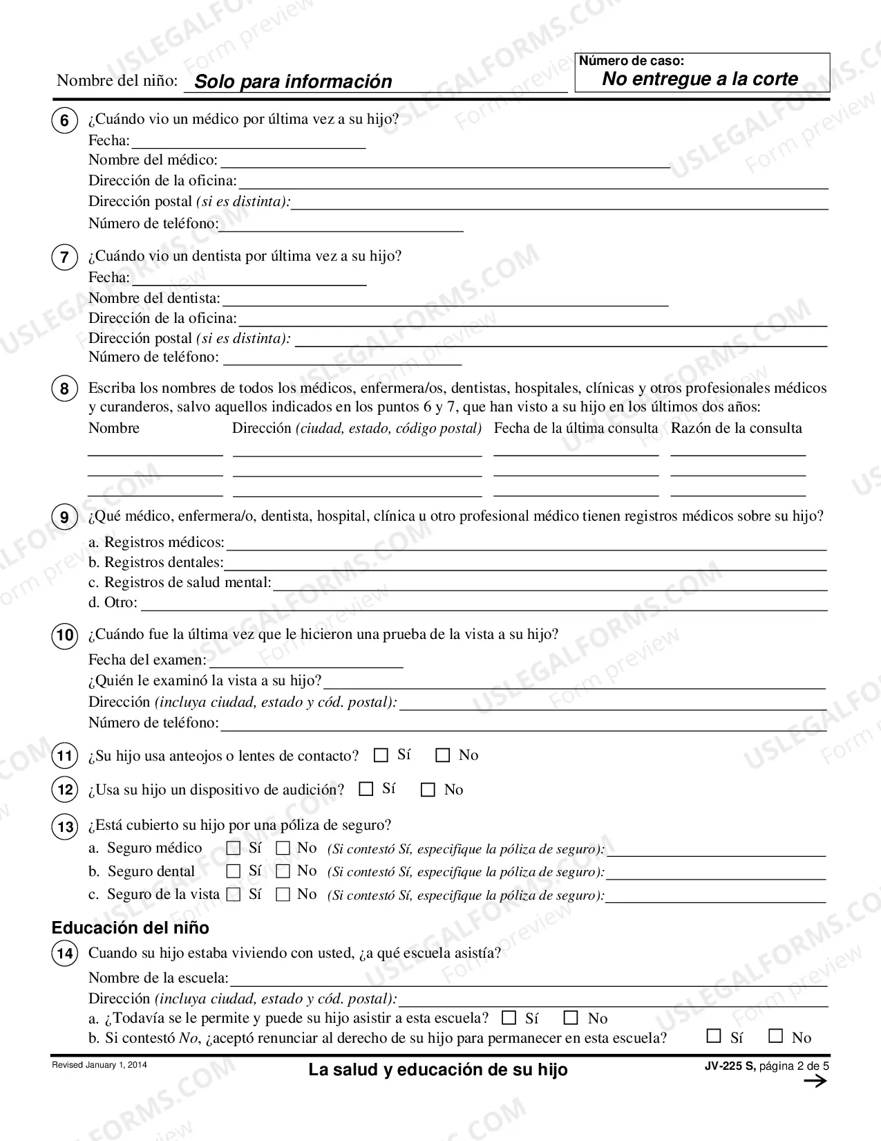 Preview Health and Education Questionnaire - Spanish