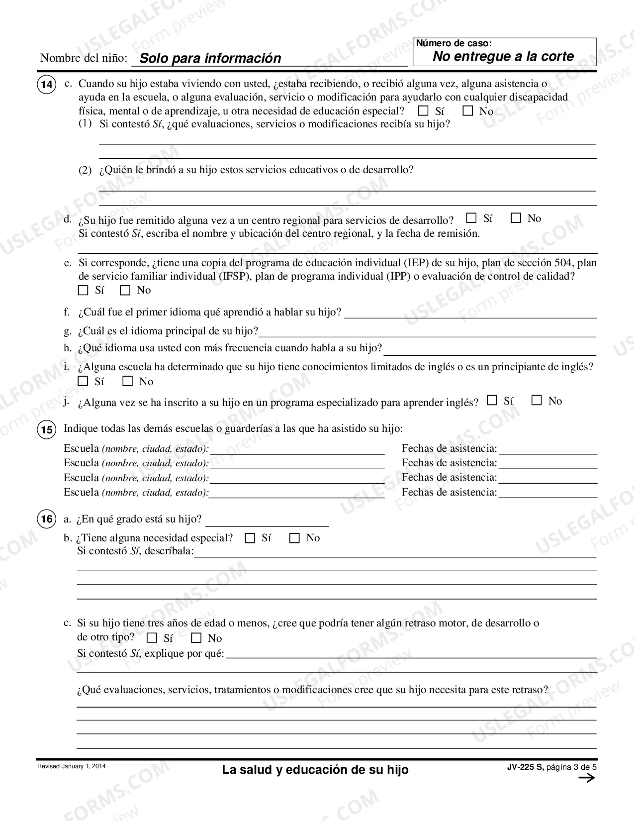 Preview Health and Education Questionnaire - Spanish