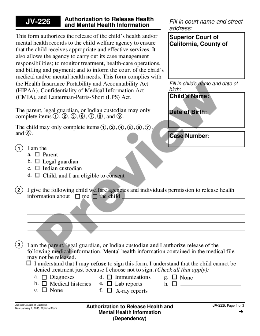 California Authorization to Release Medical and Mental Health