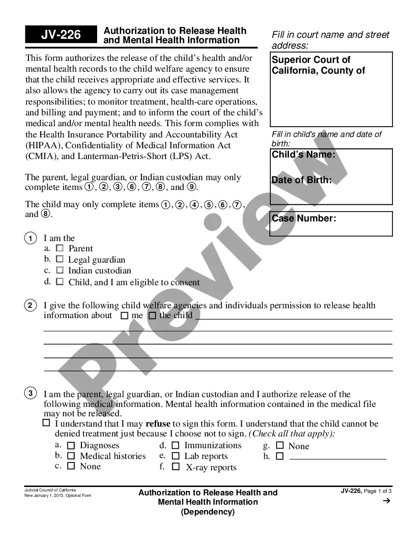 Los Angeles California Authorization to Release Medical and Mental