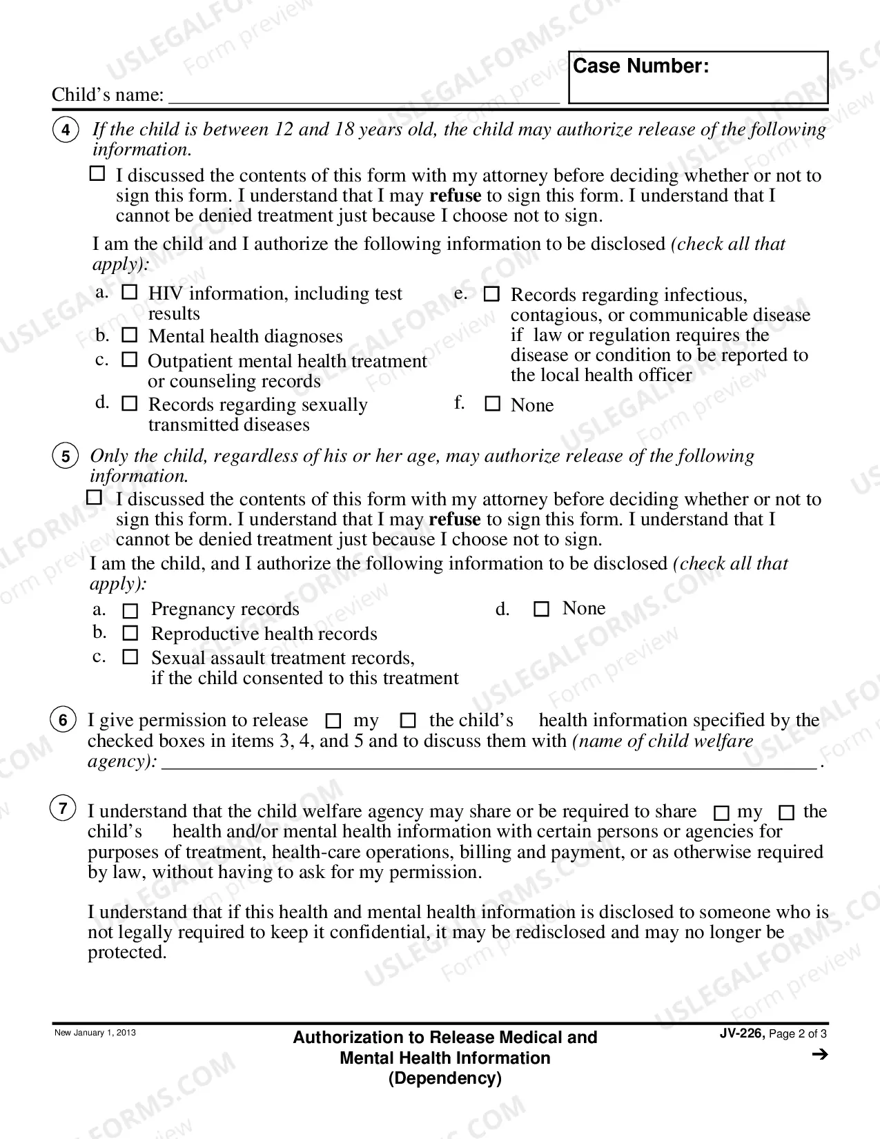 Preview Authorization to Release Medical and Mental Health Information - Dependency