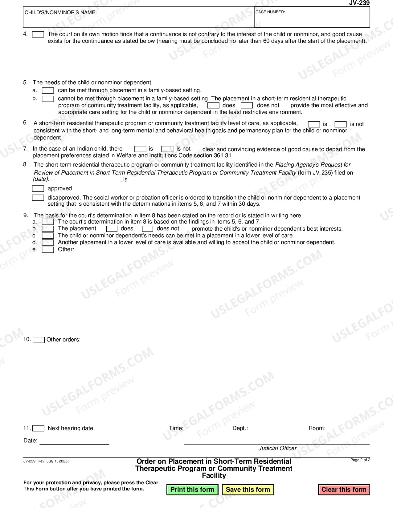 Preview Order on Placement in Short Term Residential Therapeutic Program