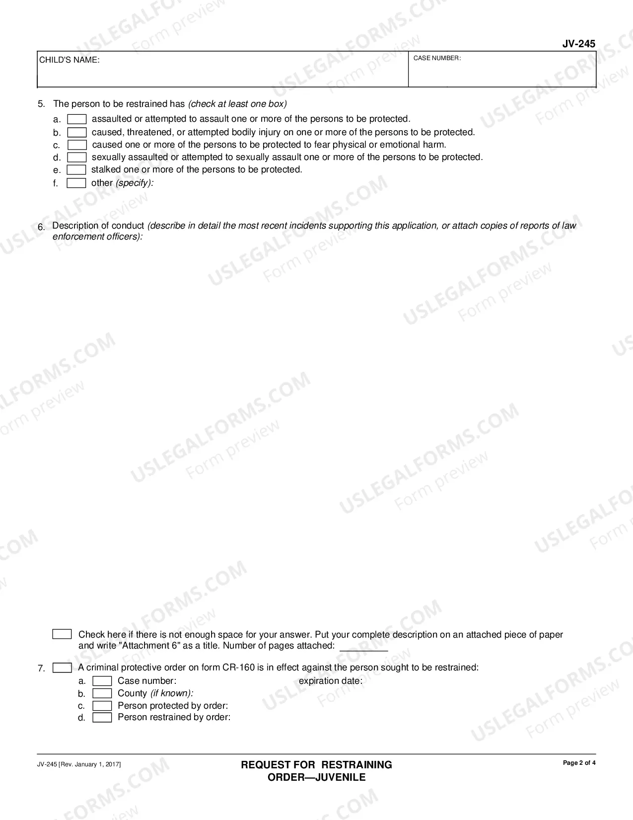 Preview Request for Restraining Order - Juvenile