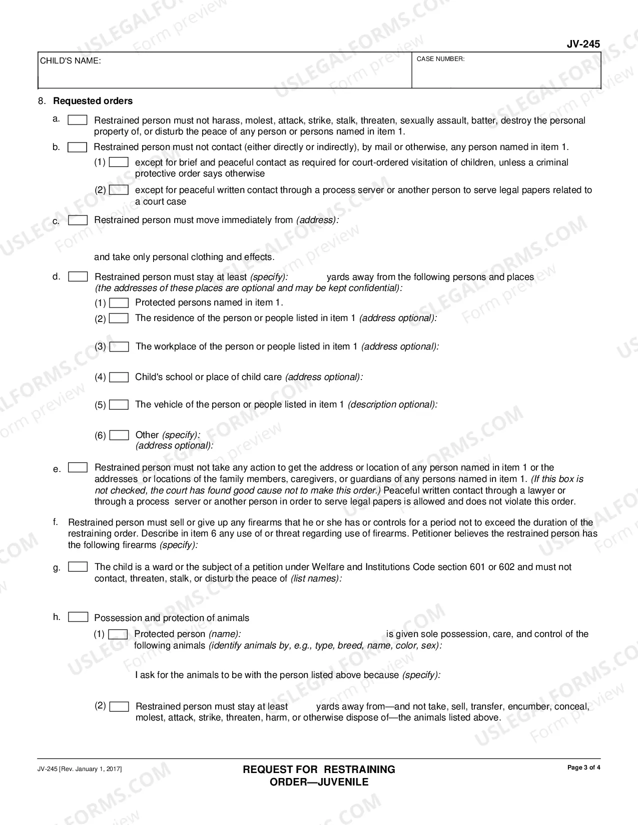 Preview Request for Restraining Order - Juvenile