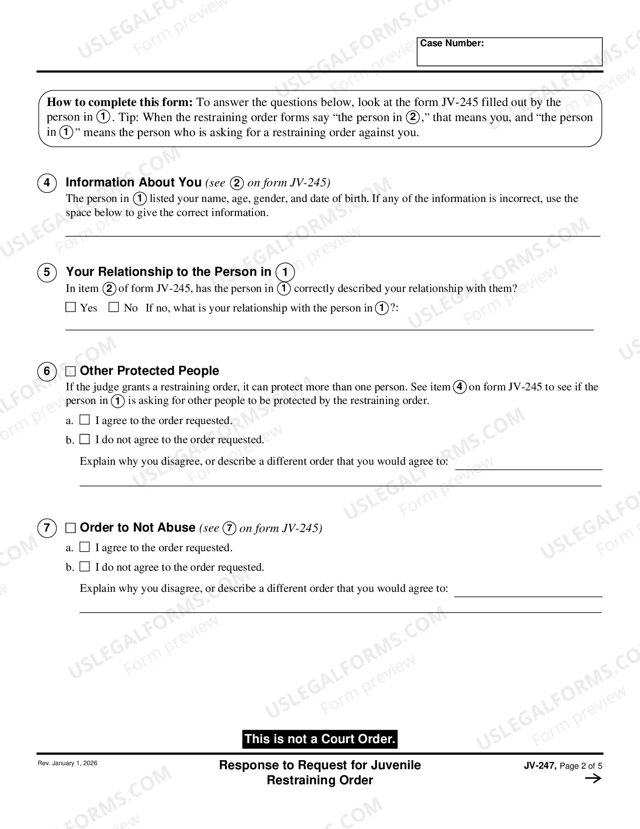 Preview Answer to Request for Restraining Order - Juvenile