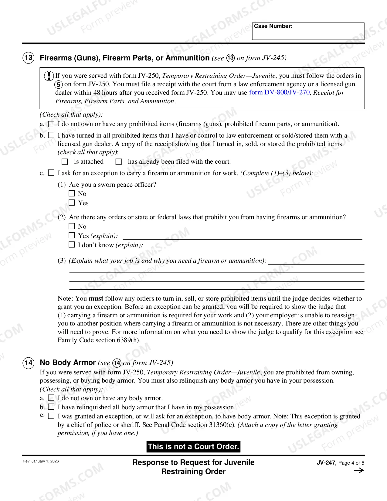 Preview Answer to Request for Restraining Order - Juvenile