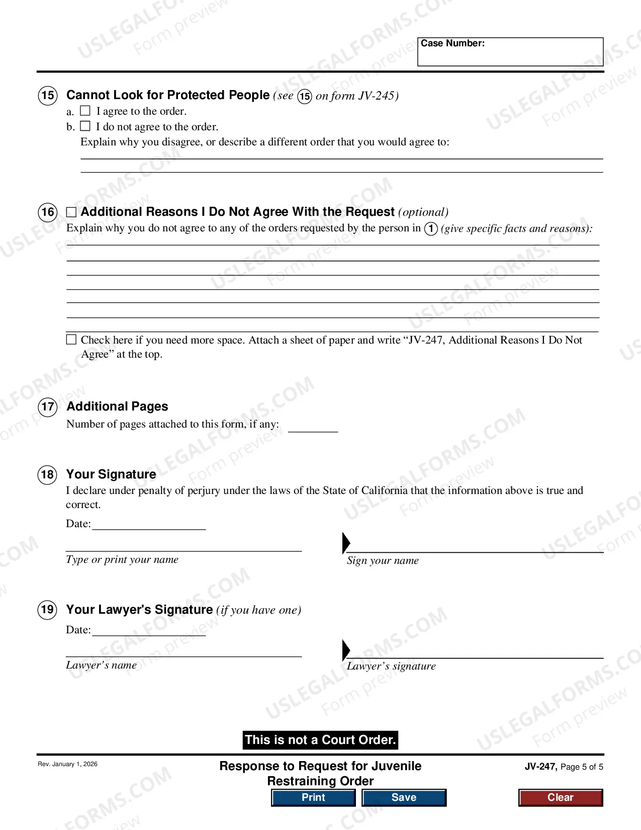 Preview Answer to Request for Restraining Order - Juvenile