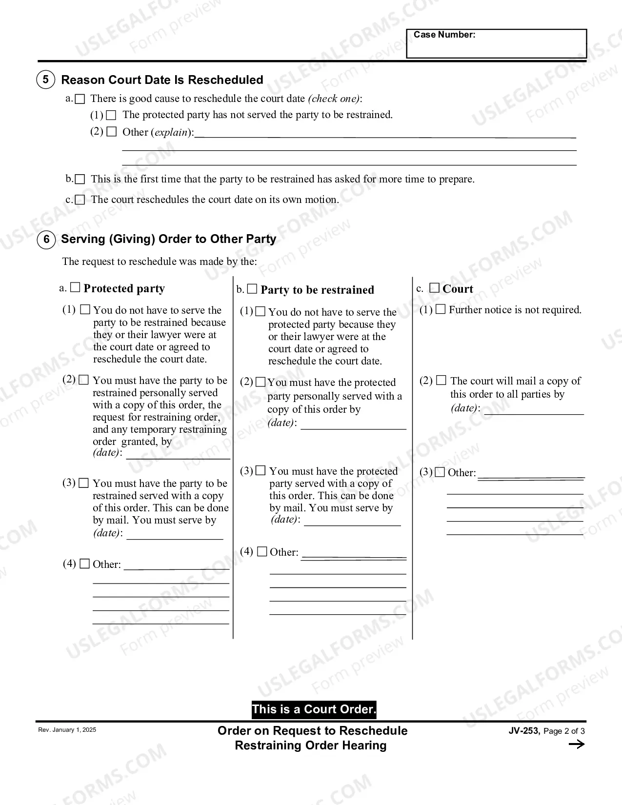 Preview Order on Request to Reschedule Restraining Order Hearing