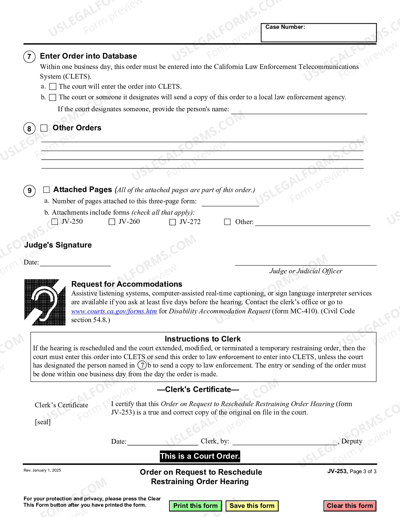 Preview Order on Request to Reschedule Restraining Order Hearing