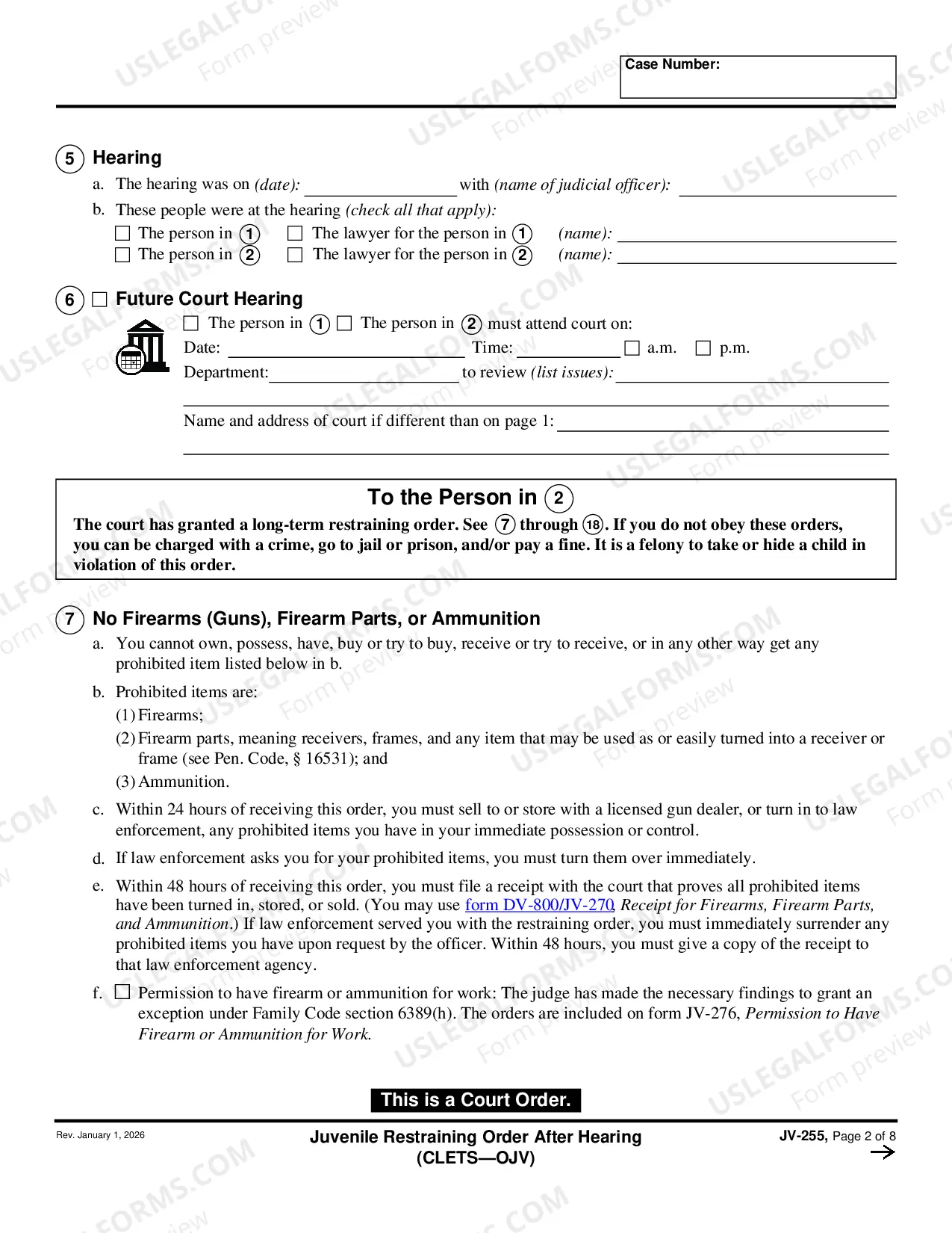 Preview Restraining Order - Juvenile - CLETS - JUV