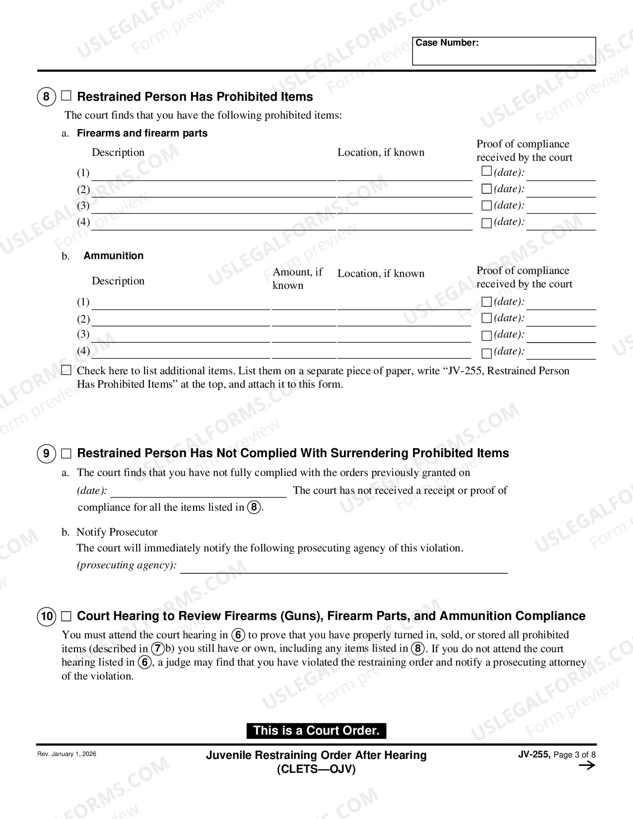 Preview Restraining Order - Juvenile - CLETS - JUV