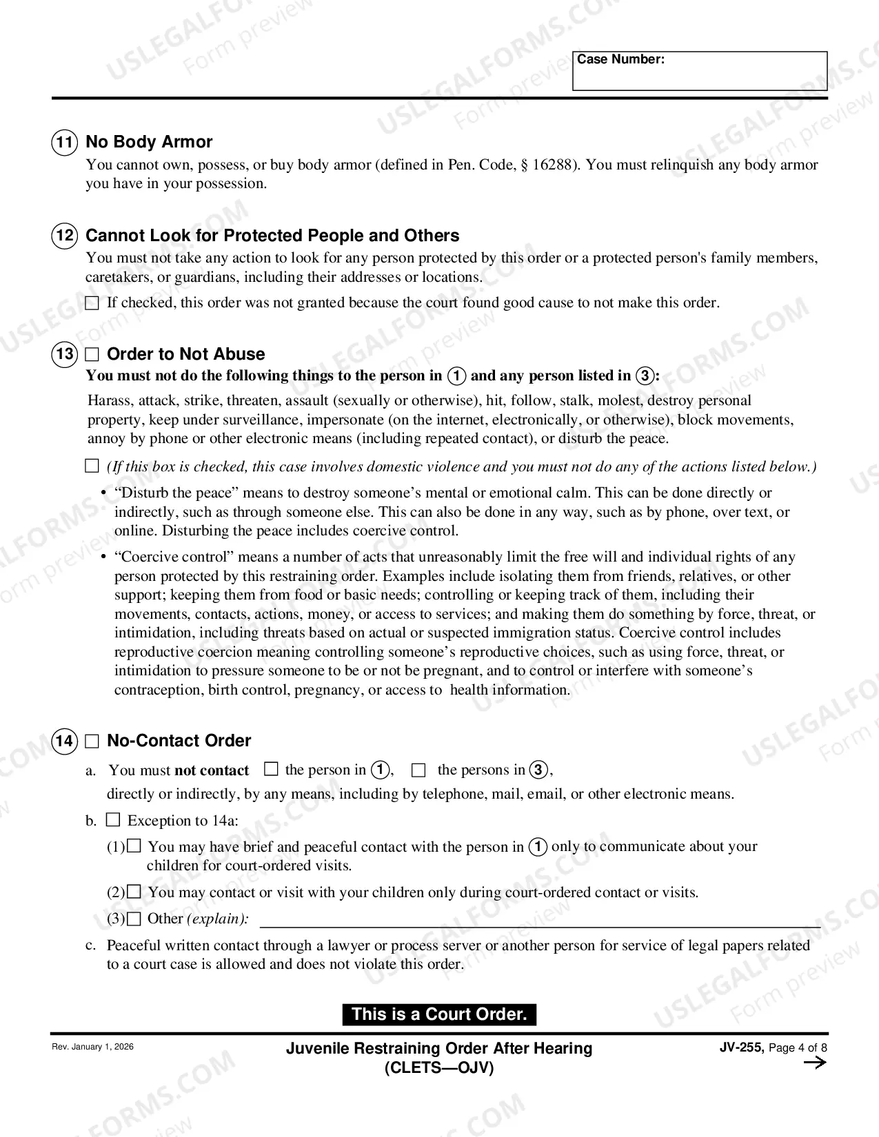 Preview Restraining Order - Juvenile - CLETS - JUV