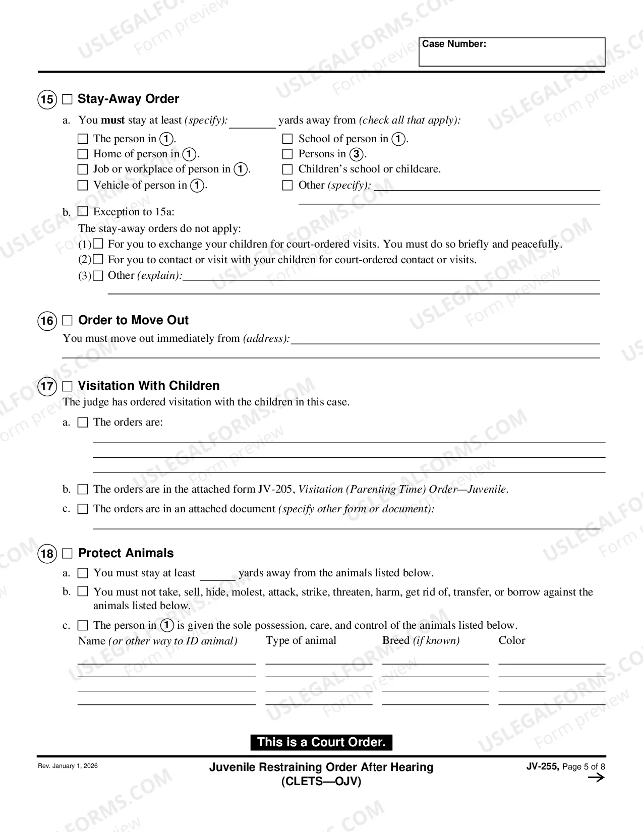 Preview Restraining Order - Juvenile - CLETS - JUV