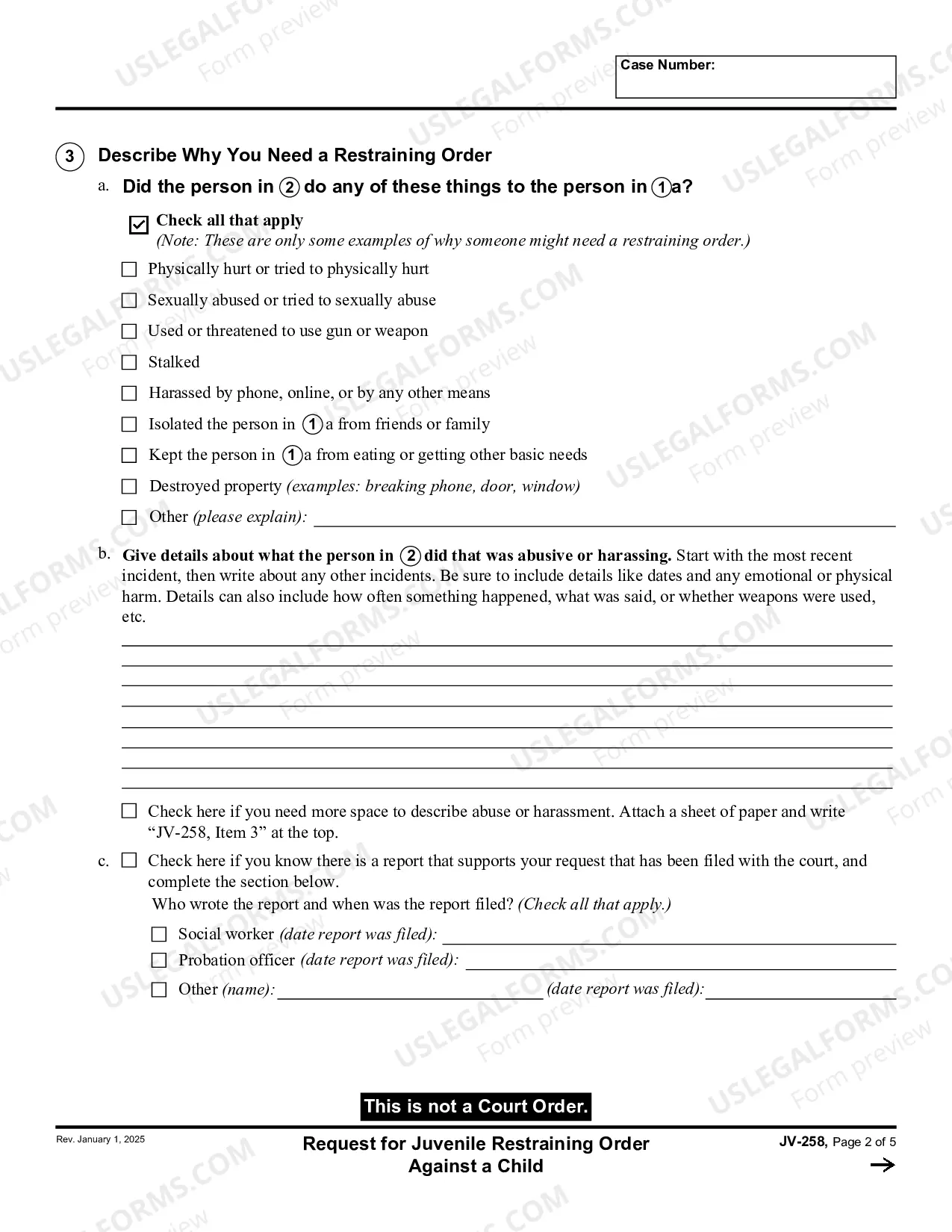 Preview Request for Juvenile Restraining Order against a Child