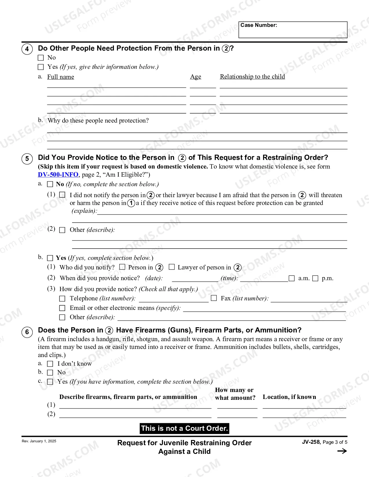 Preview Request for Juvenile Restraining Order against a Child