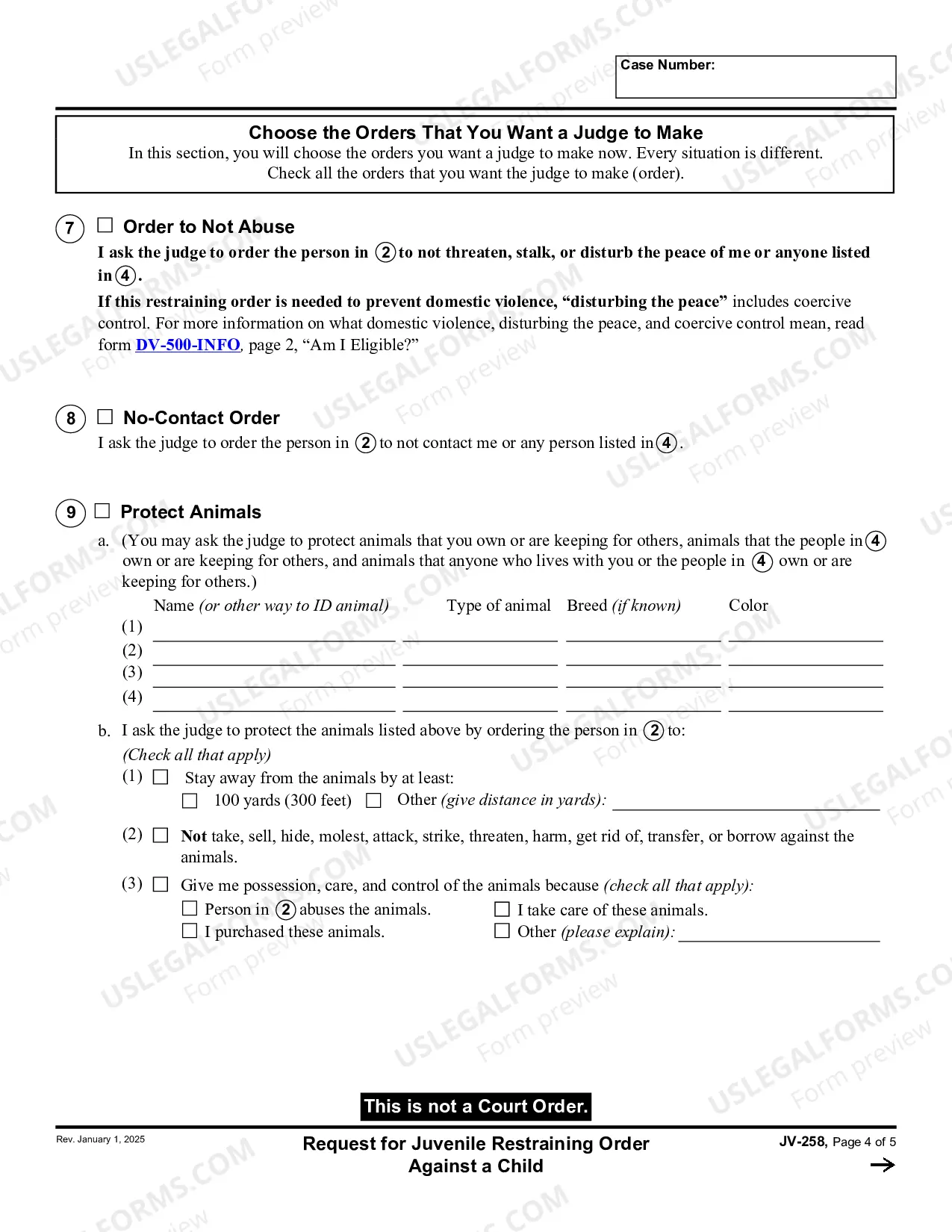 Preview Request for Juvenile Restraining Order against a Child