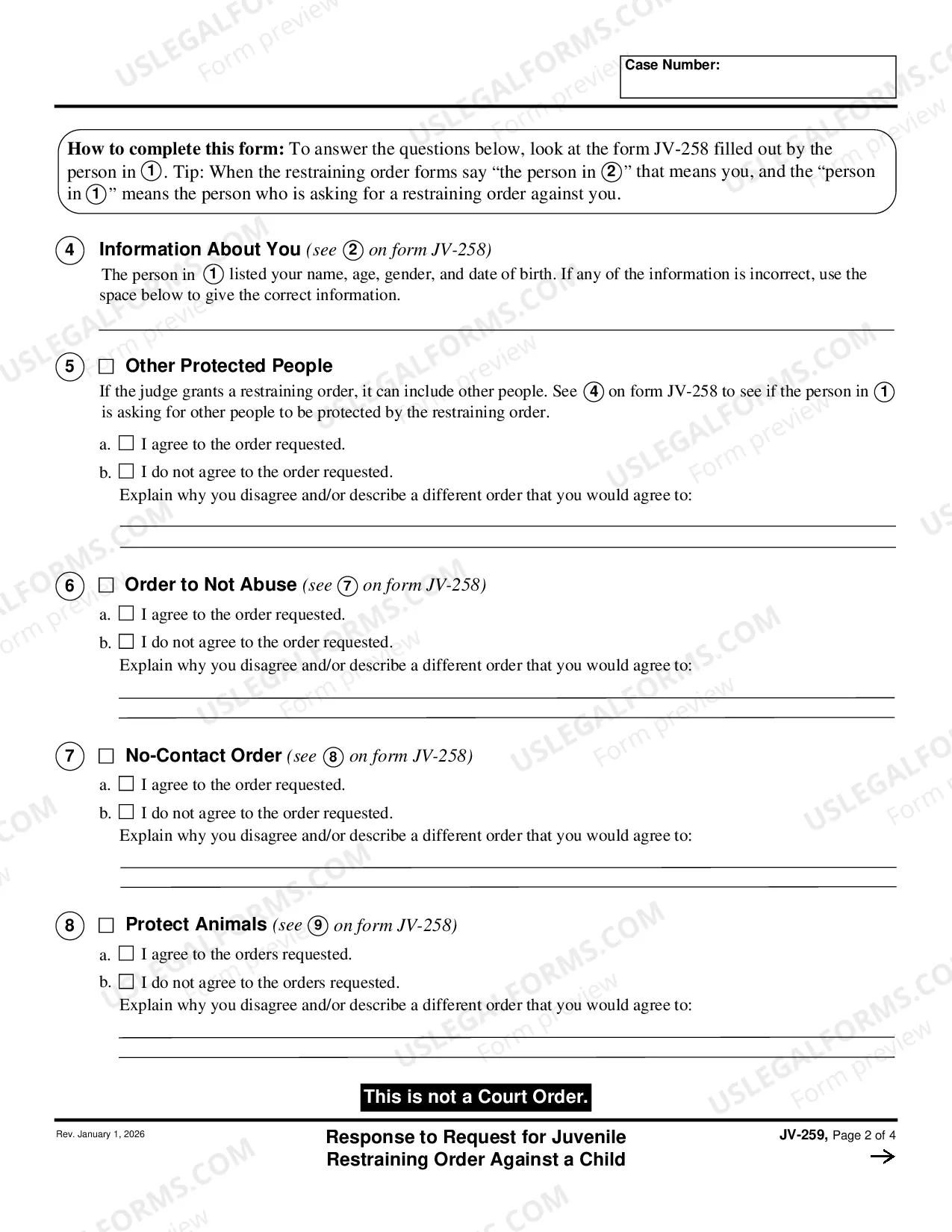 Preview Response to Request for Juvenile Restraining Order against a Child