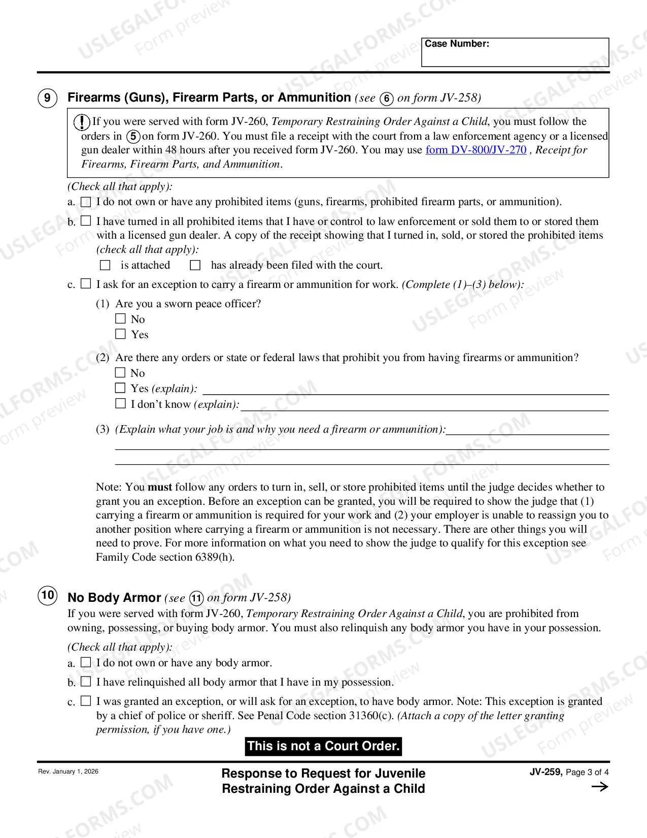 Preview Response to Request for Juvenile Restraining Order against a Child