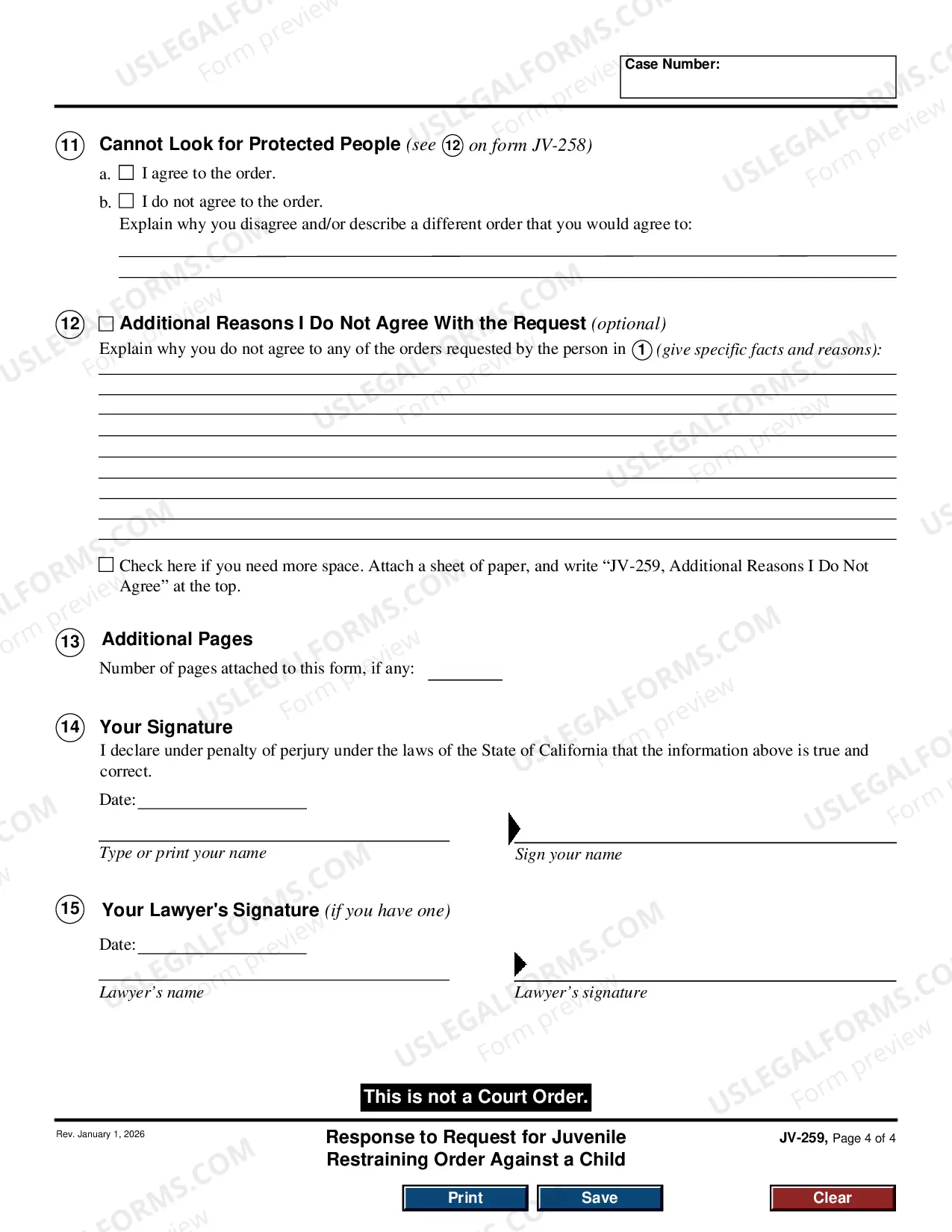 Preview Response to Request for Juvenile Restraining Order against a Child