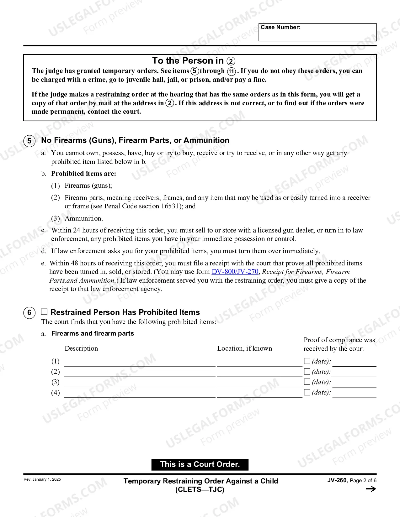 Preview Temporary Restraining Order against a Child - CLETS-TJC