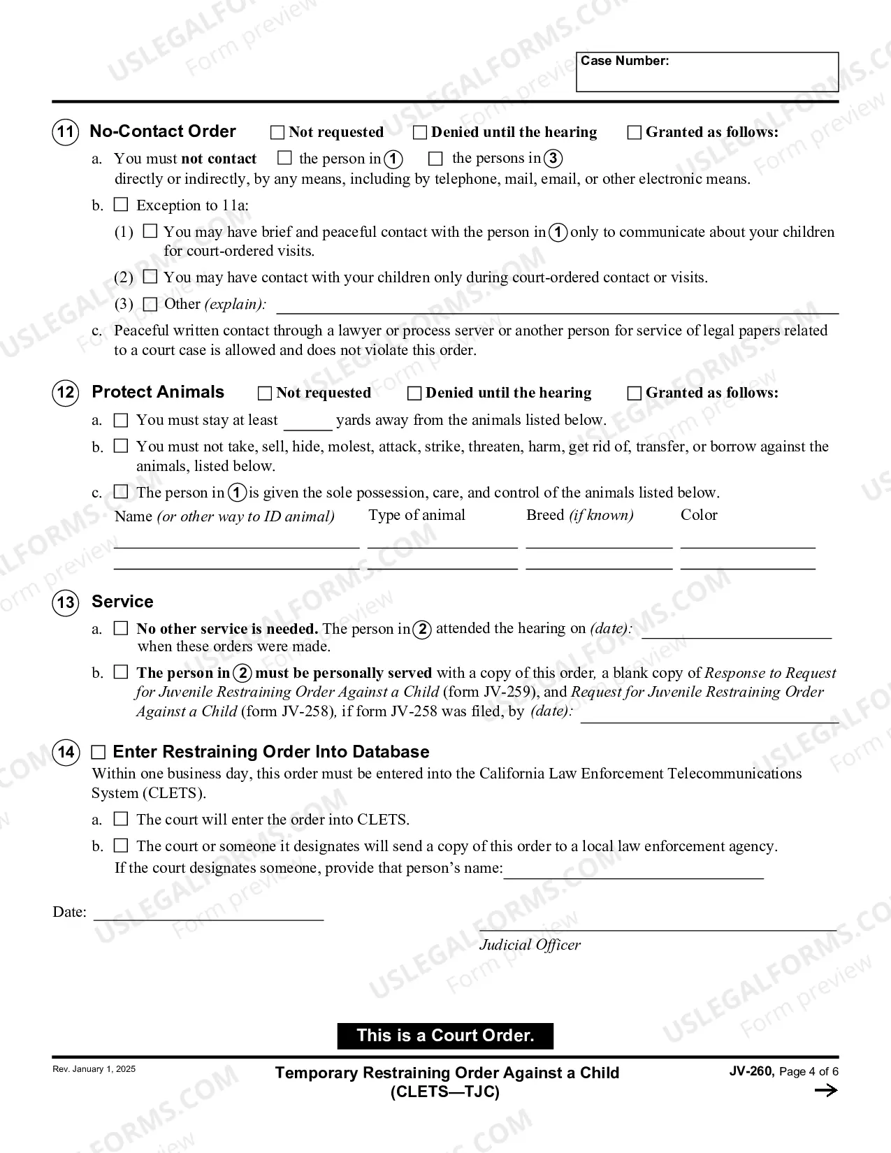 Preview Temporary Restraining Order against a Child - CLETS-TJC