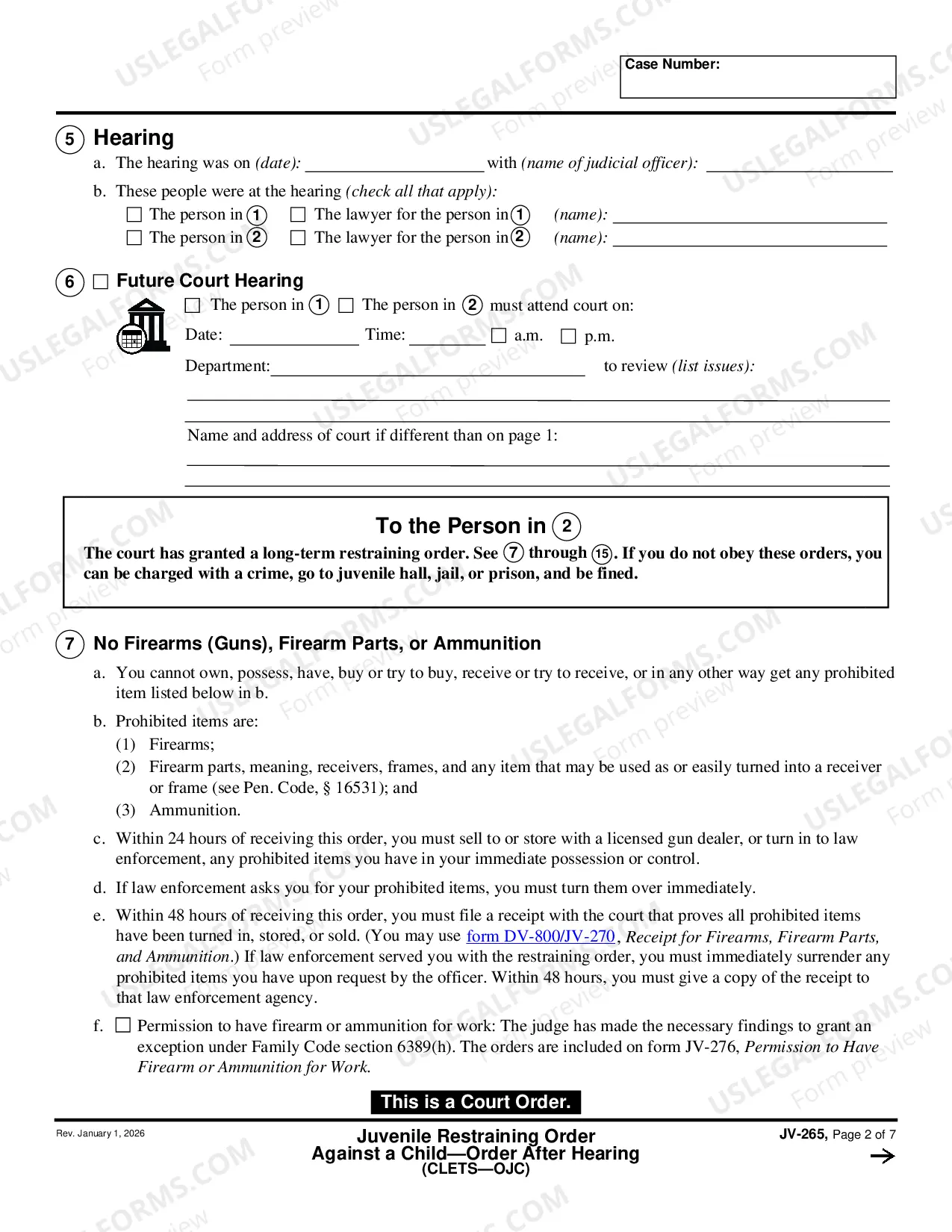 Preview Juvenile Restraining Order Against a Child - Order After Hearing