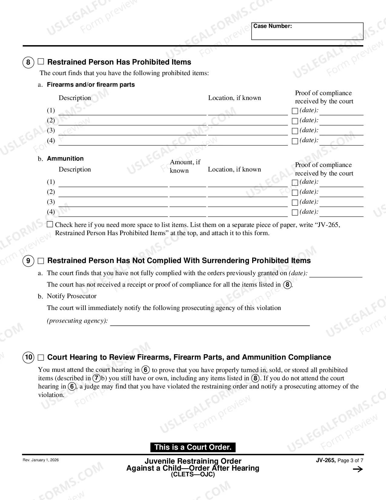 Preview Juvenile Restraining Order Against a Child - Order After Hearing