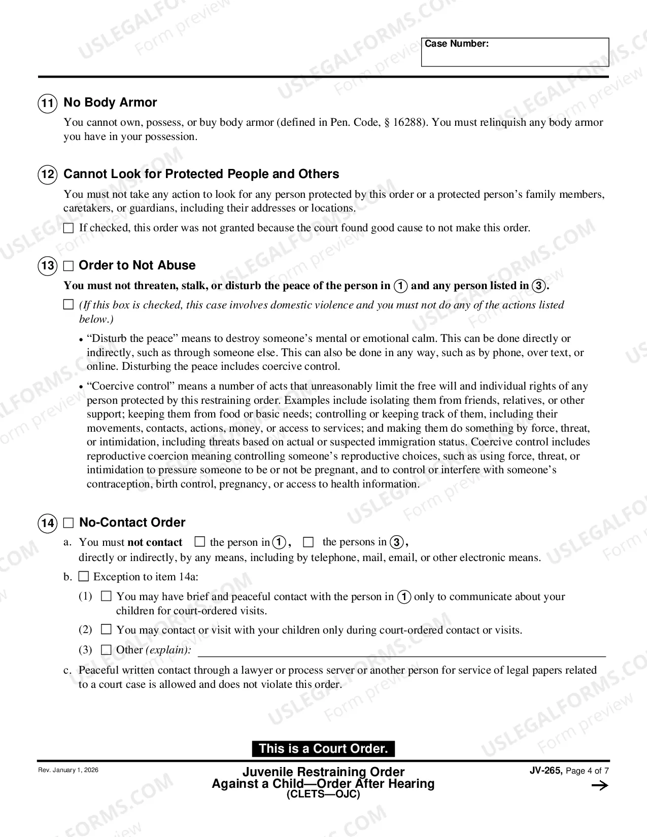 Preview Juvenile Restraining Order Against a Child - Order After Hearing
