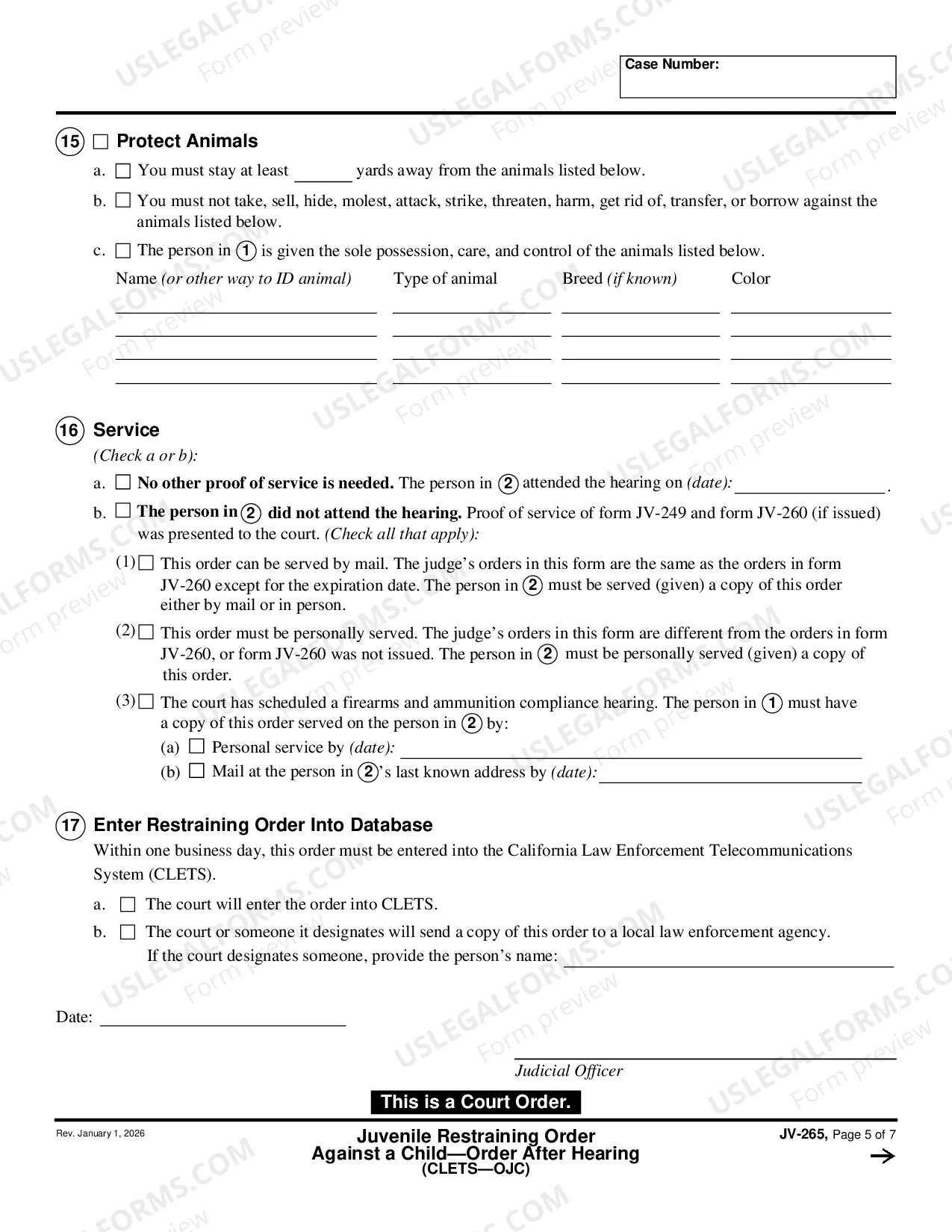 Preview Juvenile Restraining Order Against a Child - Order After Hearing