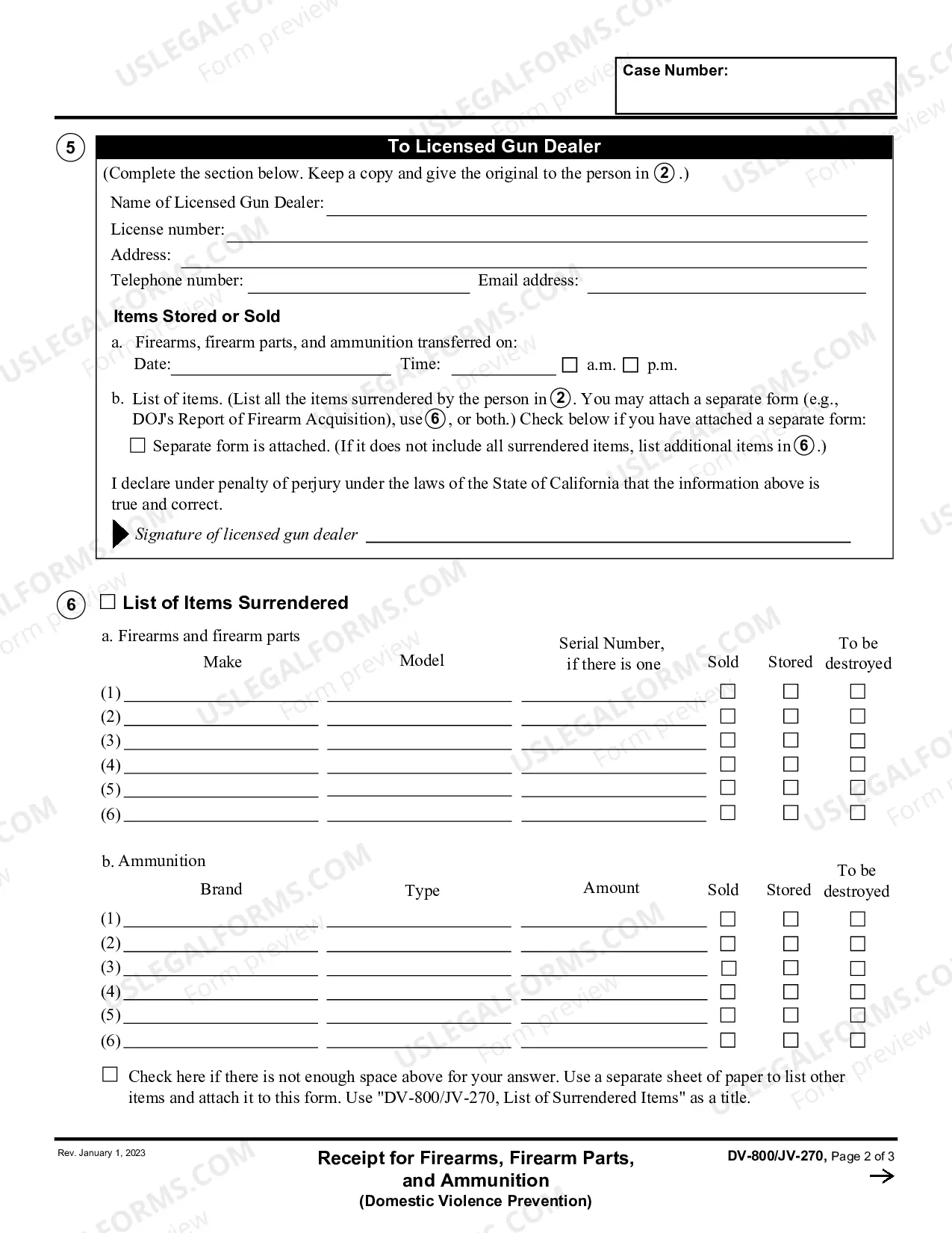 Preview Receipt for Firearms, Firearm Parts, and Ammunition