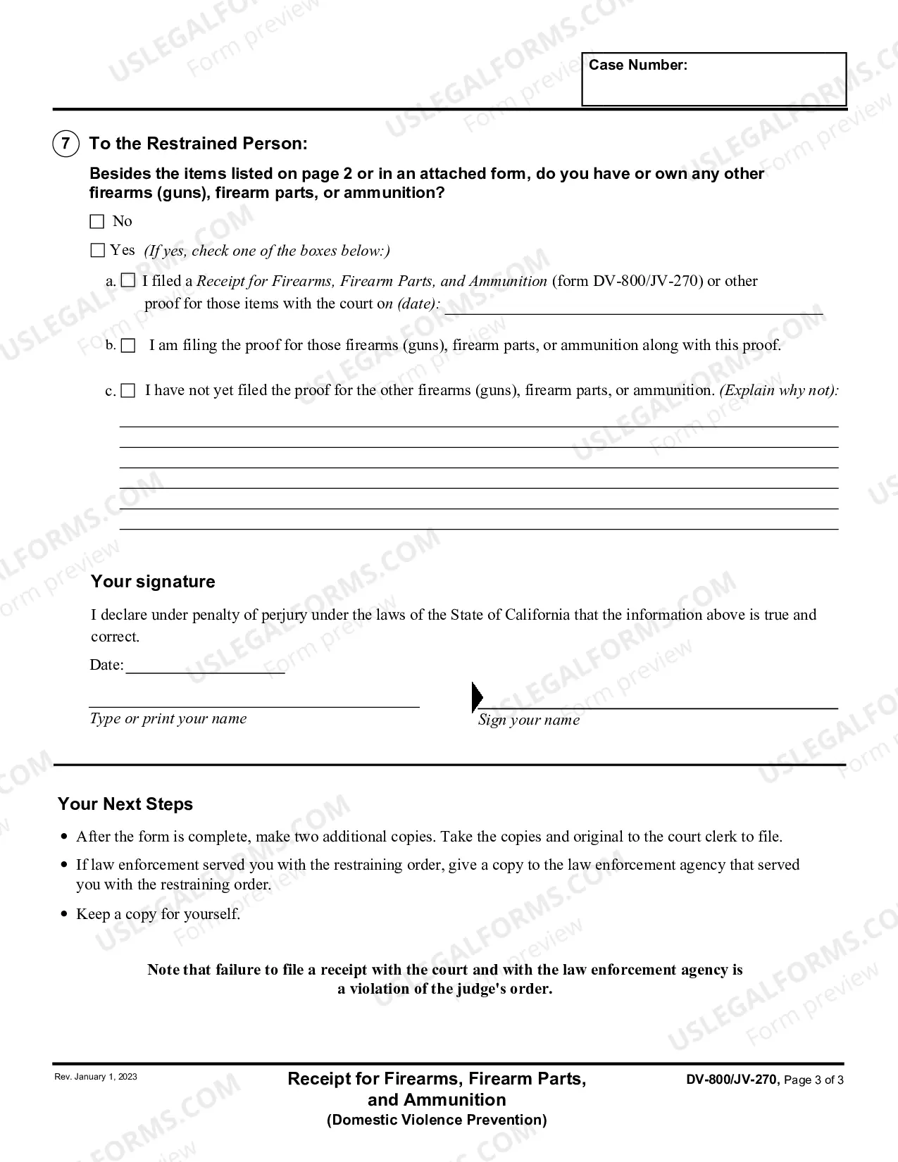 Preview Receipt for Firearms, Firearm Parts, and Ammunition
