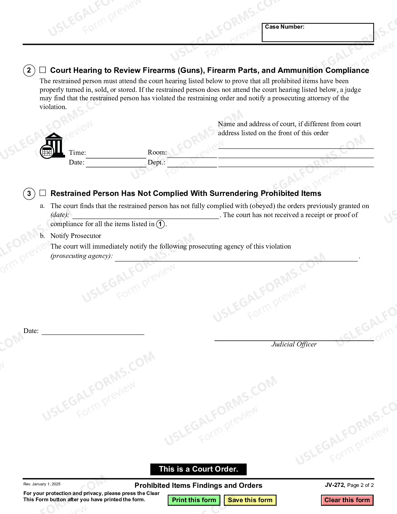 Preview Prohibited Items Finding and Orders - Juvenile