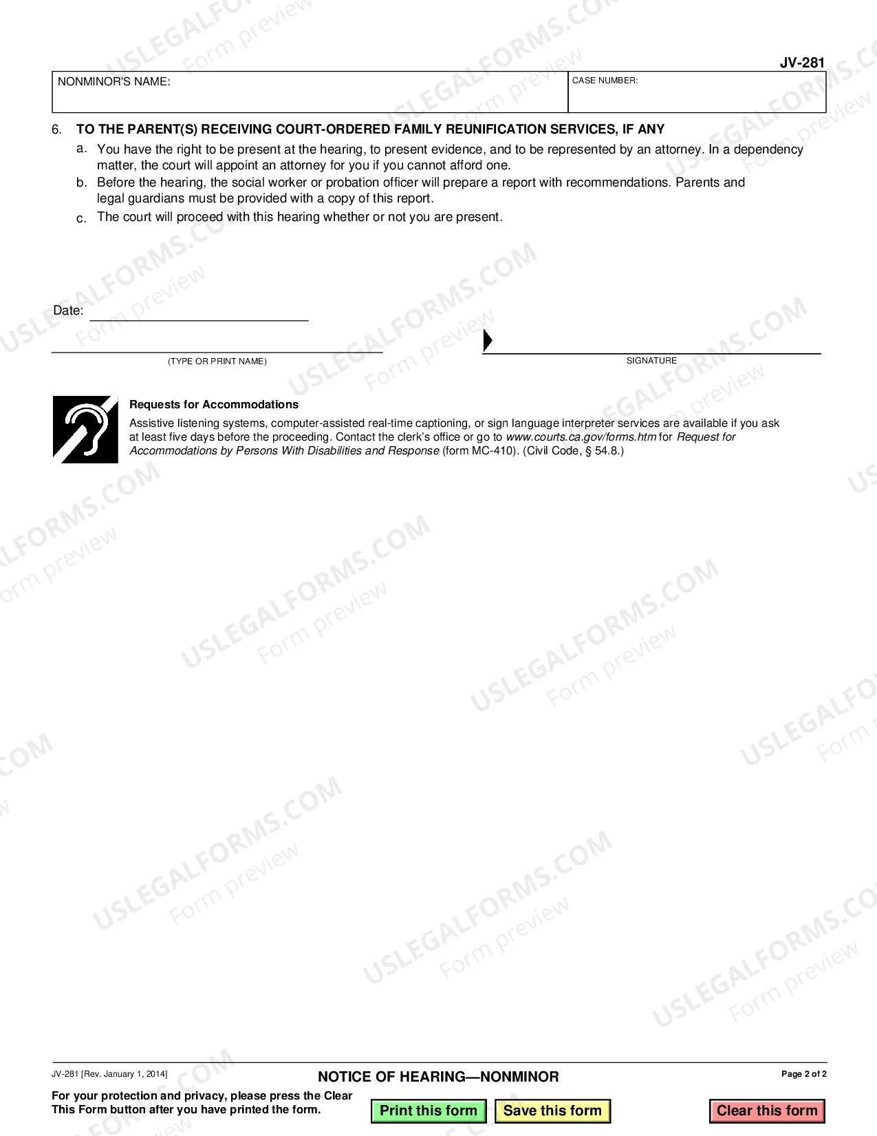 Preview Notice of Hearing - Nonminor