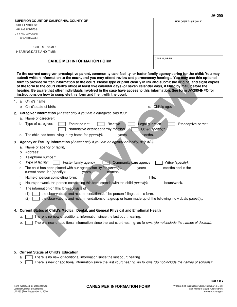 page 0 Caregiver Information Form preview