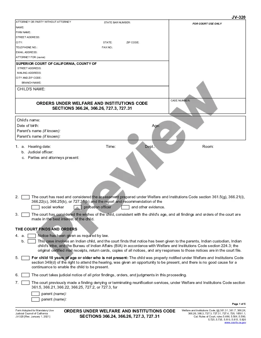 California Orders Under Welfare and Institutions Code Section 366 Jv