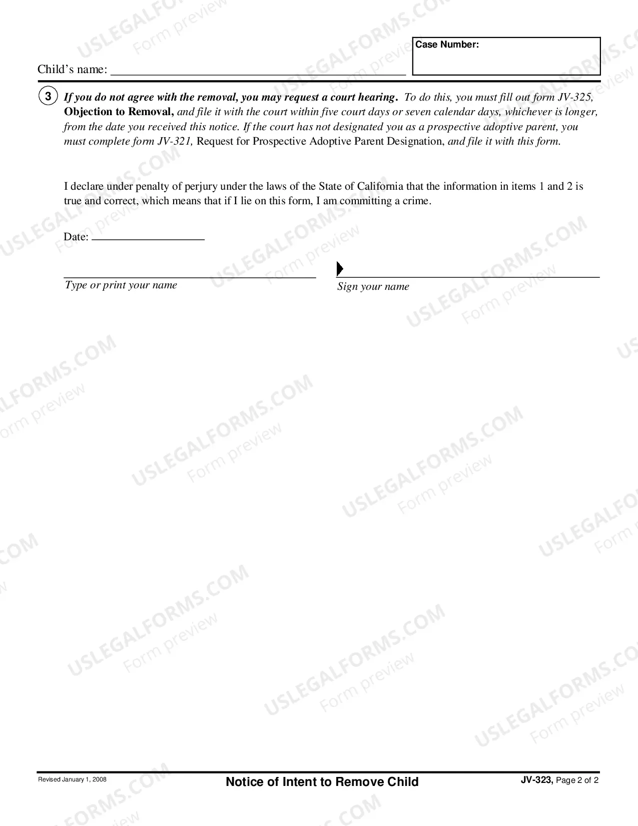 Preview Notice of Intent to Remove Child